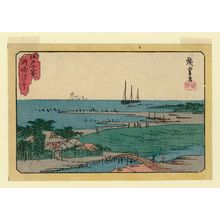 日本版画 "Low Tide at Susaki (Susaki shiohi), from the series Twelve Views of Edo (Edo jûni kei)" 由 Utagawa Hiroshige, 歌川広重 (Utagawa Hiroshige I) 创作