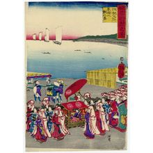 月岡芳年: The Procesion of a Princess: Morning View of Takanawa, a Famous Place in Edo (Himegimi gyôretsu no zu, Edo meisho Takanawa no asa no kei) - ボストン美術館