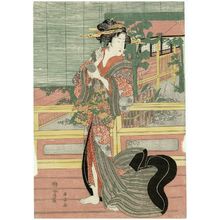 Utagawa Kuniyasu: Woman Walking along a Veranda - Museum of Fine Arts