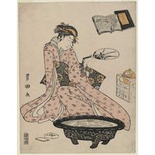 歌川豊国: The Old Man Who Made Flowers Bloom (Hanasaki jijii): A Young Woman with Paper Water Flowers, from an untitled series of Children's Storybooks - ボストン美術館