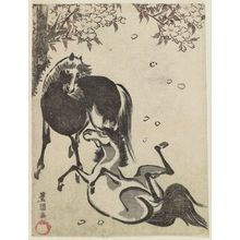 歌川豊国: Horses and Cherry Tree - ボストン美術館