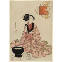 Utagawa Toyokuni I: Komachi Washing the Manuscript (Sôshi arai Komachi), from the series Modern Girls as the Seven Komachi (Imayô musume Nana Komachi) - Museum of Fine Arts