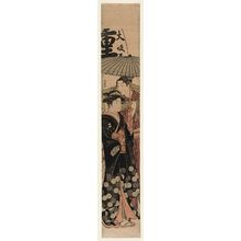 Kitao Masanobu: Young Woman with Umbrella and Young Man Carrying Luggage - Museum of Fine Arts