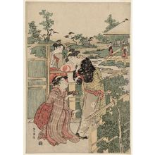 Utagawa Toyokuni I: A Parody On The Well-known Scene Of Okaru Looking At Rikiya Delivering Kaoyo's Letter To Yuranosuke, Chushingura Act 9 - Museum of Fine Arts