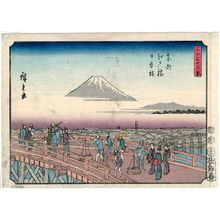 歌川広重: Edobashi Bridge and Nihonbashi Bridge in Edo (Tôto Edobashi Nihonbashi), from the series Thirty-six Views of Mount Fuji (Fuji sanjûrokkei) - ボストン美術館