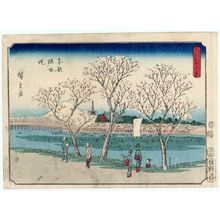 Utagawa Hiroshige: The Bank of the Sumida River in Edo (Tôto Sumida-zutsumi), from the series Thirty-six Views of Mount Fuji (Fuji sanjûrokkei) - Museum of Fine Arts