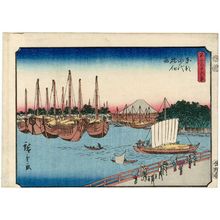 Utagawa Hiroshige: Eitai Bridge and Tsukudajima in Edo (Tôto Eitaibashi Tsukudajima), from the series Thirty-six Views of Mount Fuji (Fuji sanjûrokkei) - Museum of Fine Arts