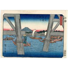 歌川広重: Under the Ryôgoku Bridge in Edo (Tôto Ryôgoku-bashi shita), from the series Thirty-six Views of Mount Fuji (Fuji sanjûrokkei) - ボストン美術館