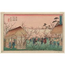 渓斉英泉: The Sleeping Dragon Plum Beginning to Bloom in the Plum Garden (Umeyashiki garyûbai kaika no zu), from the series Collection of Famous Places in Edo (Edo meisho zukushi) - ボストン美術館