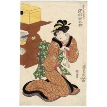 歌川国貞: Actor Sawamura Tanosuke as Genzô's Wife Tonami - ボストン美術館