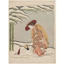 Suzuki Harunobu: Woman Digging for Bamboo Shoots in Snow; Parody of Meng Zong (Môsô) - Museum of Fine Arts