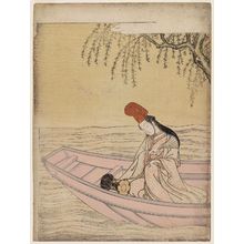 鈴木春信: Shirabyôshi Dancer in a Boat (Asazumabune) - ボストン美術館