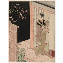 Suzuki Harunobu: Young Woman Admiring Plum Blossoms at Night - Museum of Fine Arts