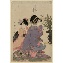 Kitagawa Utamaro: Hinazuru of the Chôjiya, from an untitled series of courtesans arranging flowers - Museum of Fine Arts