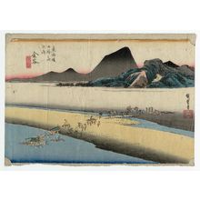 Utagawa Hiroshige: Kanaya: The Far Bank of the Ôi River (Kanaya, Ôigawa engan), from the series Fifty-three Stations of the Tôkaidô (Tôkaidô gojûsan tsugi no uchi), also known as the First Tôkaidô or Great Tôkaidô - Museum of Fine Arts