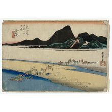 Utagawa Hiroshige: Kanaya: The Far Bank of the Ôi River (Kanaya, Ôigawa engan), from the series Fifty-three Stations of the Tôkaidô (Tôkaidô gojûsan tsugi no uchi), also known as the First Tôkaidô or Great Tôkaidô - Museum of Fine Arts