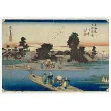 歌川広重: Kawasaki: The Rokugô Ferry (Kawasaki, Rokugô watashibune), second version, from the series Fifty-three Stations of the Tôkaidô Road (Tôkaidô gojûsan tsugi no uchi), also known as the First Tôkaidô or Great Tôkaidô - ボストン美術館