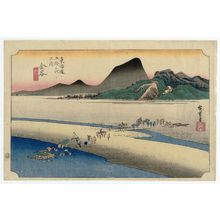 Utagawa Hiroshige: Kanaya: The Far Bank of the Ôi River (Kanaya, Ôigawa engan), from the series Fifty-three Stations of the Tôkaidô (Tôkaidô gojûsan tsugi no uchi), also known as the First Tôkaidô or Great Tôkaidô - Museum of Fine Arts