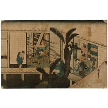 Utagawa Hiroshige: Akasaka: Inn with Serving Maids (Akasaka, ryosha shôfu no zu), from the series Fifty-three Stations of the Tôkaidô (Tôkaidô gojûsan tsugi no uchi), also known as the First Tôkaidô or Great Tôkaidô - Museum of Fine Arts