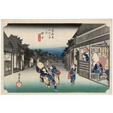 歌川広重: Goyu: Women Stopping Travellers (Goyu, tabibito tomeru onna), from the series Fifty-three Stations of the Tôkaidô Road (Tôkaidô gojûsan tsugi no uchi), also known as the First Tôkaidô or Great Tôkaidô - ボストン美術館