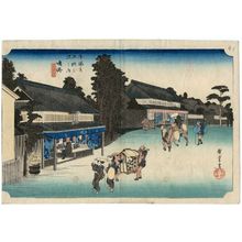 Utagawa Hiroshige: Narumi: Famous Arimatsu Tie-dyed Fabric (Narumi, meibutsu Arimatsu shibori), from the series Fifty-three Stations of the Tôkaidô Road (Tôkaidô gojûsan tsugi no uchi), also known as the First Tôkaidô or Great Tôkaidô - Museum of Fine Arts