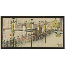 Yasuda Hanpo: Illustration of the Main Gate at Aoyama During the Funeral Ceremony (Aoyama Gotaisô shikijô sômonzen no zu) - ボストン美術館