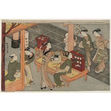 Suzuki Harunobu: Osen at the Kagiya Teahouse by the Gate of the Kasamori Shrine - Museum of Fine Arts