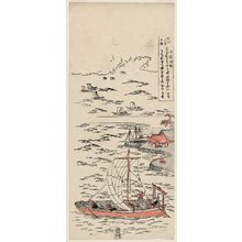 Suzuki Harunobu: Returning Sails at Yabase (Yabase kihan), third state, from the series Eight Views of Ômi (Ômi hakkei no uchi) - Museum of Fine Arts