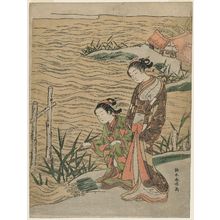 Suzuki Harunobu: Two Women with Reeds and Waterside Cottages - Museum of Fine Arts