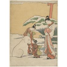 Suzuki Harunobu: Courtesan Watching Two Kamuro Make a Snow Dog - Museum of Fine Arts
