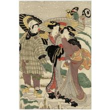 勝川春好: Twilight Snow on the Sumida River (Sumidagawa no bosetsu), from the series Eight Views of Edo in Triptychs (Edo hakkei no uchi, sanmaitsuzuki) - ボストン美術館