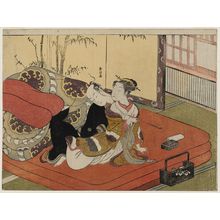 Suzuki Harunobu: Courtesan Blowing Smoke in Man's Face - Museum of Fine Arts