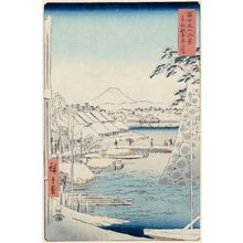 歌川広重: Riverbank at Sukiya in Edo (Tôto Sukiya-gashi), from the series Thirty-six Views of Mount Fuji (Fuji sanjûrokkei) - ボストン美術館
