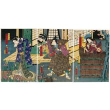 Toyohara Kunichika: Actors Onoe Eizaburô (R), Ichimura Uzaemon (C), and Ichikawa Kodanji (L) - Museum of Fine Arts