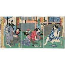 豊原国周: Actors (R to L) as Ichikawa Kodanji, Onoe Kikujirô?, Onoe Eizaburô, and Ichimura Uzaemon - ボストン美術館