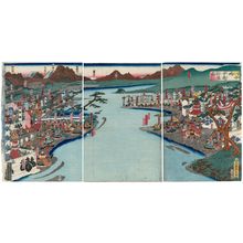 Utagawa Sadahide: The Armies of Kai and Echigo Provinces Confront Each Other at Kawanakajima (Kawanakajima Kôetsu taijin no zu) - Museum of Fine Arts