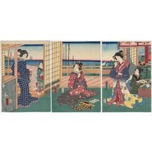 二代歌川国貞: Parrot Komachi (Ômu), from the series Seven Komachi in Eastern Customs (Nana Komachi Azuma fûzoku) - ボストン美術館