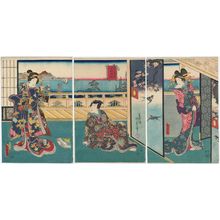 二代歌川国貞: Returning Sails at Yabase (Yabase kihan), from the series Eight Views of Ômi (Ômi hakkei no uchi) - ボストン美術館