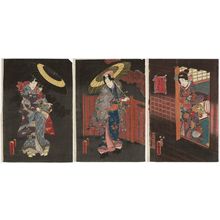 Utagawa Kunisada II: Night Rain at Karasaki (Karasaki yau), from the series Eight Views of Ômi (Ômi hakkei no uchi) - Museum of Fine Arts