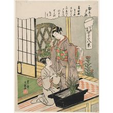 一筆斉文調: Sunset Glow of First Love: Osome and Hisamatsu (Hatsukoi no sekishô, Osome Hisamatsu), from the series Eight Views of Figures of Lovers (Sugata hakkei) - ボストン美術館