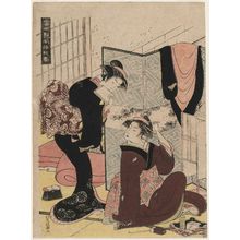 Kitao Masanobu: Two Women by a Folding Screen, from the series Ten Patterns of Alluring Styles in the Modern World (Tôsei enpû jukkei no zu) - ボストン美術館