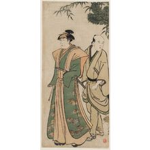 Torii Kiyonaga: Actor Segawa Kikunojô III and Attendant Making Visits at New Year - Museum of Fine Arts