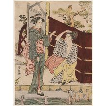 Torii Kiyonaga: Two Women at a Boat Landing, from the series Flowers of Nakasu (Nakasu no hana) - Museum of Fine Arts