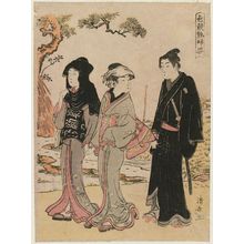 Torii Kiyonaga: Two Women and a Young Man on an Outing, from the series Comparison of the Charms of Alluring Women (Irokurabe enpu sugata) - Museum of Fine Arts