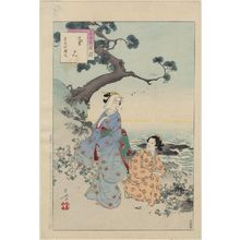 水野年方: Chrysanthemum Viewing: Women of the Kanpô Era [1741-44] (Kikumi, Kanpô koro fujin), from the series Thirty-six Elegant Selections (Sanjûroku kasen) - ボストン美術館