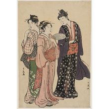 Katsukawa Shuncho: Actor Iwai Hanshirô IV (by Shun'ei) and Two Women (by Shunchô) - Museum of Fine Arts