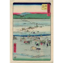 Utagawa Hiroshige: No. 24, Shimada: The Suruga Side of the Ôi River (Shimada, Ôigawa Sungan), from the series Famous Sights of the Fifty-three Stations (Gojûsan tsugi meisho zue), also known as the Vertical Tôkaidô - Museum of Fine Arts