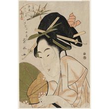 一楽亭栄水: Somenosuke of the Matsubaya, kamuro Wakagi and Wakaba, from the series Beauties for the Five Festivals (Bijin gosekku) - ボストン美術館