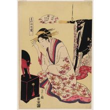 Hosoda Eishi: Nishikido of the Chôjiya, kamuro Kikuno and Nishiki, from the series New Year Fashions as Fresh as Young Leaves (Wakana hatsu ishô) - Museum of Fine Arts