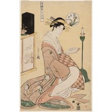 Hosoda Eishi: Wakana of the Matsubaya, from the series Beauties of the Yoshiwara as Six Floral Immortals (Seirô bijin Rokkasen) - Museum of Fine Arts